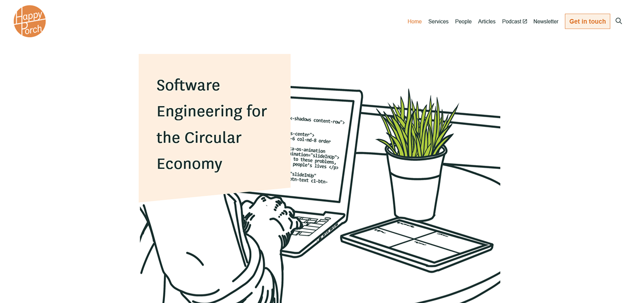 Illustration of hands typing code with plant on desk